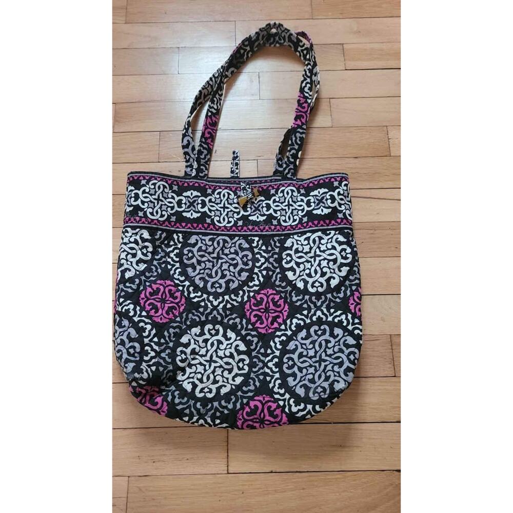 Vera Bradley Tote Bag Black Canterberry Pink Paisley Print Quilted Shoulder Bag